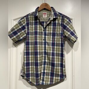 Wrangler Youth Plaid Button-Down Shirt - Blue, Green, Red XL western, flannel